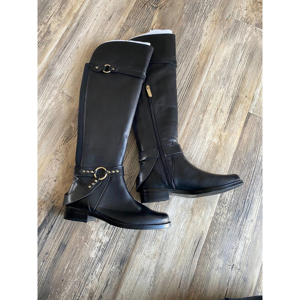 Ellen Tracy Black Leather Riding Knee Boot, NEW, Size 7 1/2
